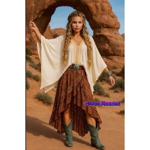 Easel Blouse Ivory Kimono Poncho Bohemian Boho Boxy Crochet Fairy Whimsygoth NWT